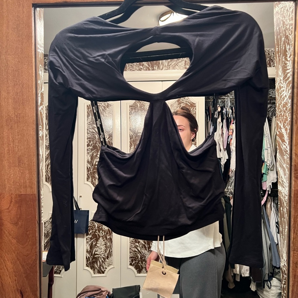 SER.O.YA Black Cut Out Asymmetrical Long Sleeve Top